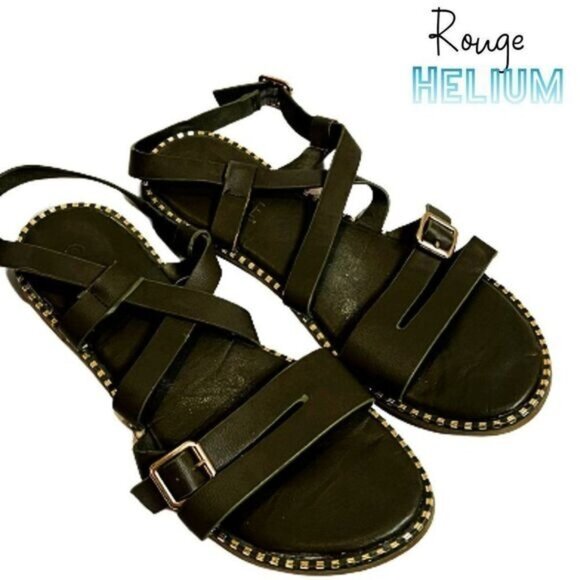 Rouge Helium Women's Cute Strappy Open Toes Ankle Strap Summer Flat Sandals - Picture 1 of 6